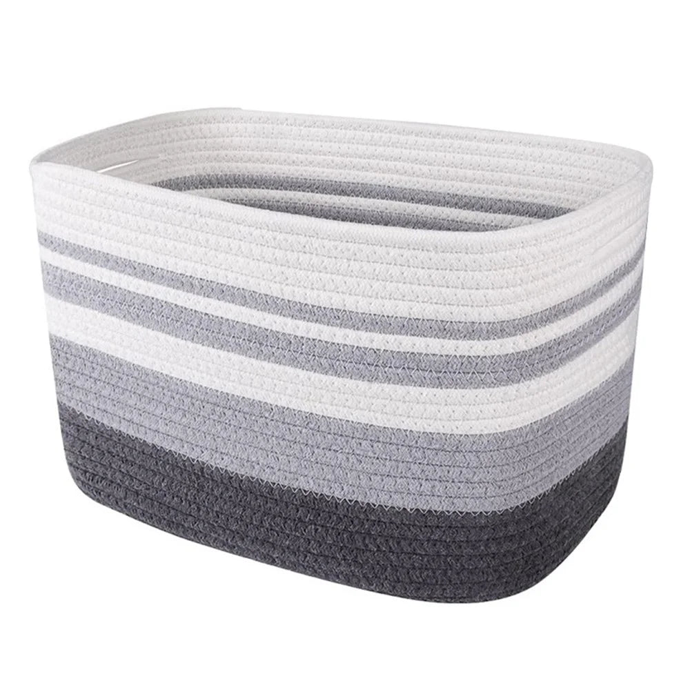 AB-091 Cotton Rope Color Splicing Storage Basket Toys Clothes Magazine Storage Basket - Grey - 1