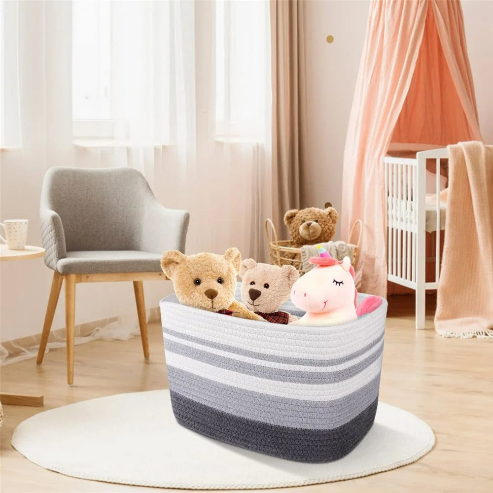 AB-091 Cotton Rope Color Splicing Storage Basket Toys Clothes Magazine Storage Basket - Grey - 3