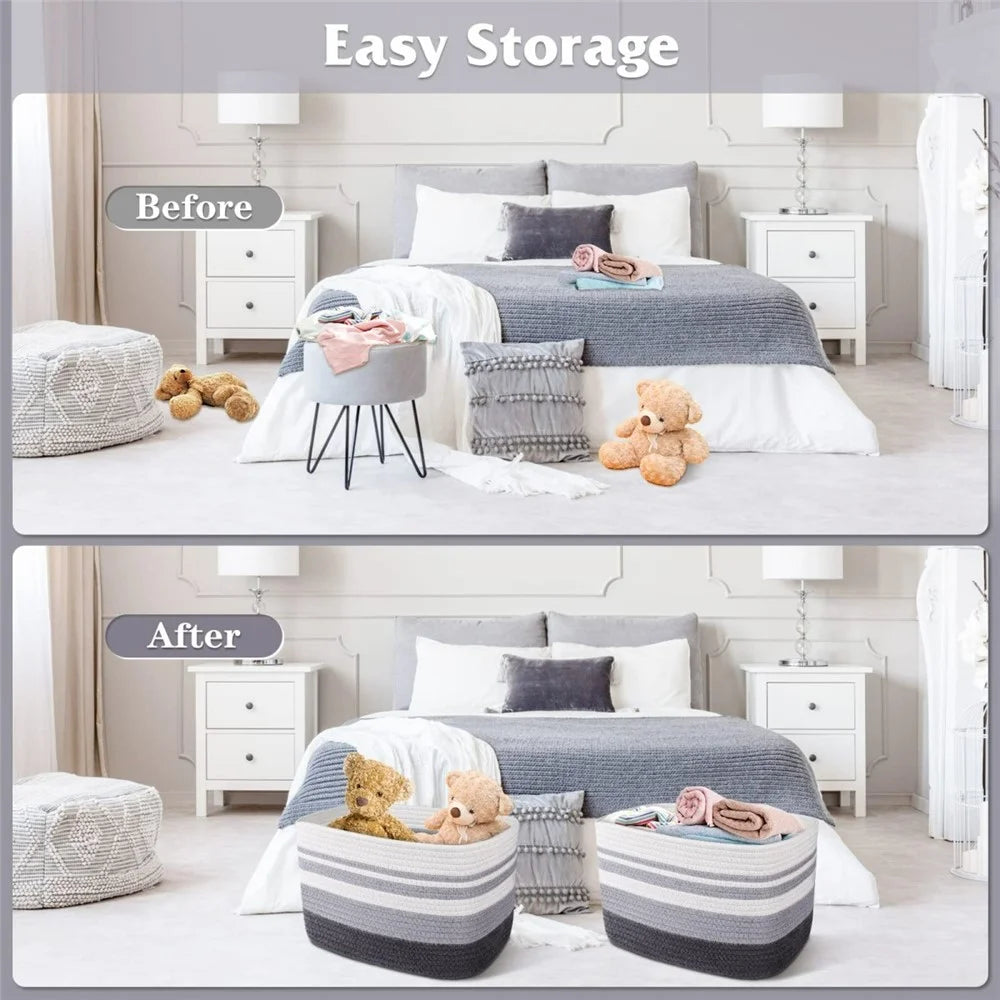 AB-091 Cotton Rope Color Splicing Storage Basket Toys Clothes Magazine Storage Basket - Grey - 4