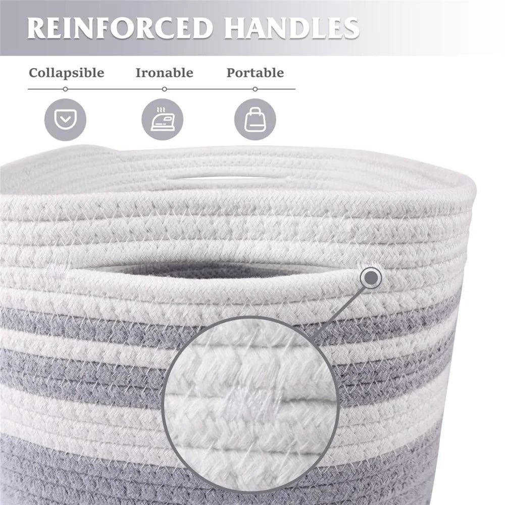 AB-091 Cotton Rope Color Splicing Storage Basket Toys Clothes Magazine Storage Basket - Grey - 5