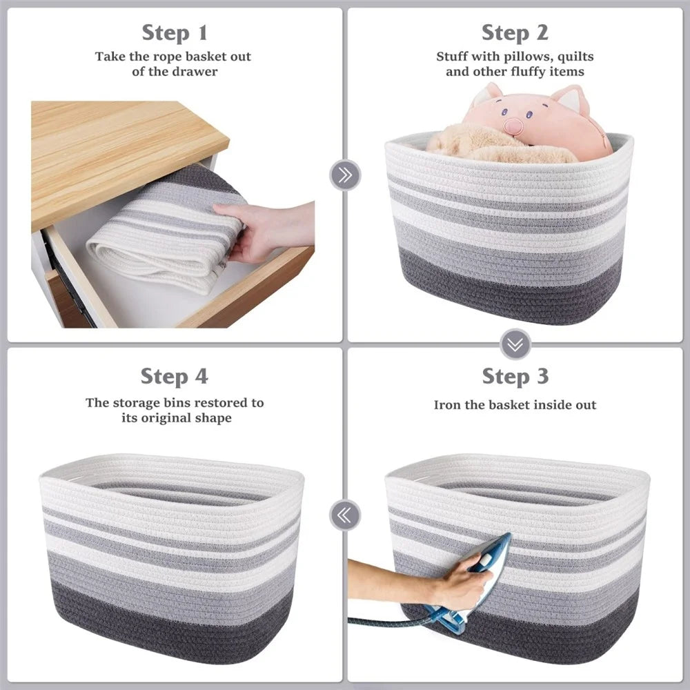 AB-091 Cotton Rope Color Splicing Storage Basket Toys Clothes Magazine Storage Basket - Grey - 6