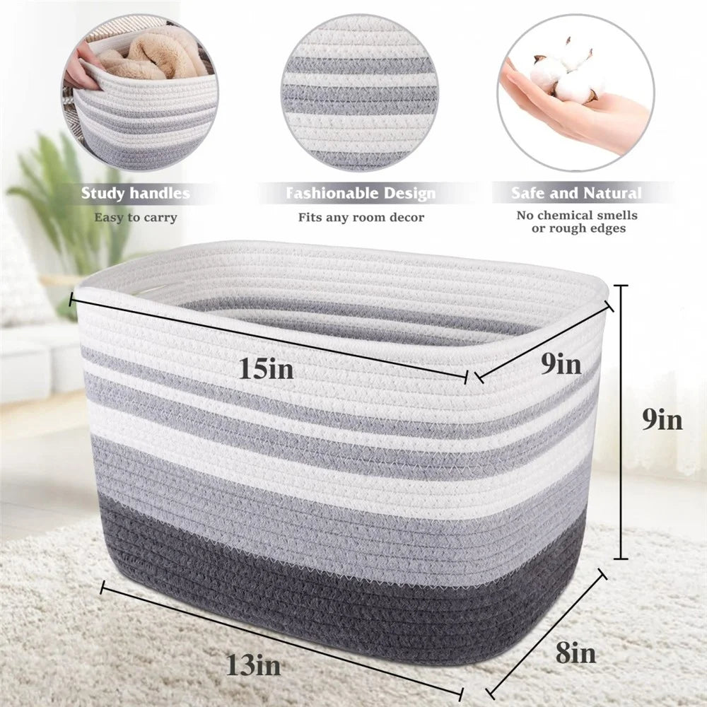 AB-091 Cotton Rope Color Splicing Storage Basket Toys Clothes Magazine Storage Basket - Grey - 7