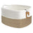AB-008 Dirty Clothes Toys Magazine Storage Basket Dual Handle Cotton Rope Laundry Basket - White+Linen Color - 1