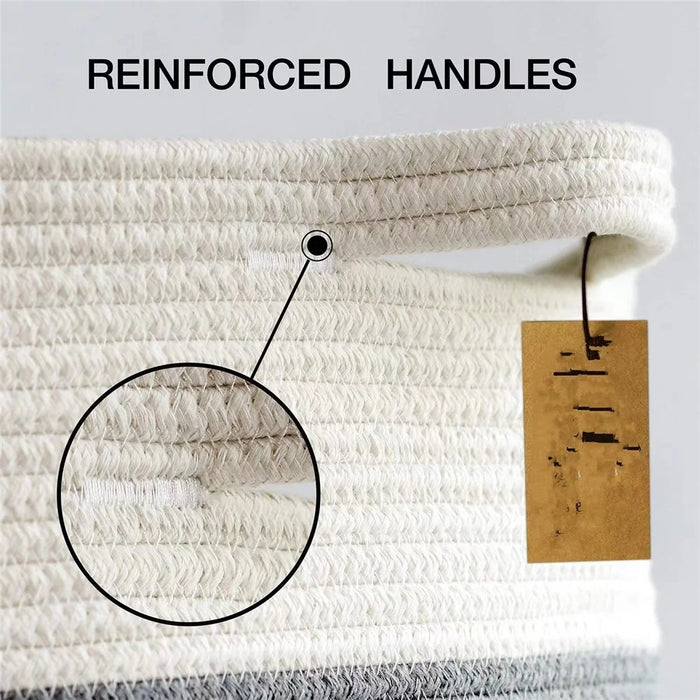 AB-008 Dirty Clothes Toys Magazine Storage Basket Dual Handle Cotton Rope Laundry Basket - White+Linen Color - 4