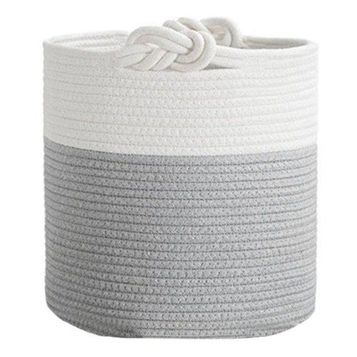 AB-026 Color Splicing Cotton Rope Storage Basket Toys Clothes Sundries Storage Basket - White+Light Grey - 1