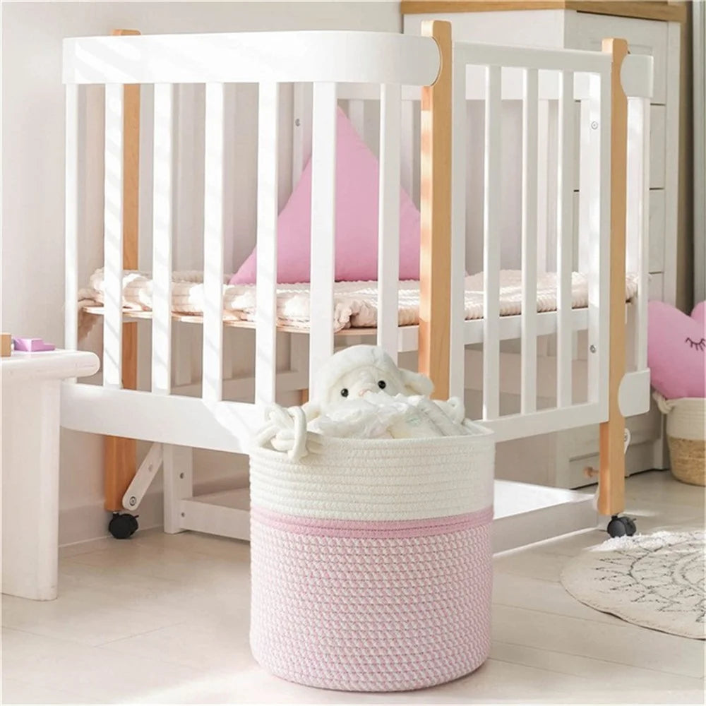 AB-026 Color Splicing Cotton Rope Storage Basket Toys Clothes Sundries Storage Basket - White+Light Grey - 4
