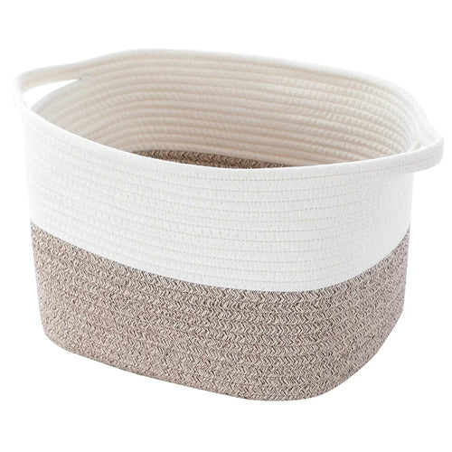 AB-030 Dirty Clothes Toys Sundries Storage Basket Cotton Rope Home Laundry Basket - White+Linen Color - 1