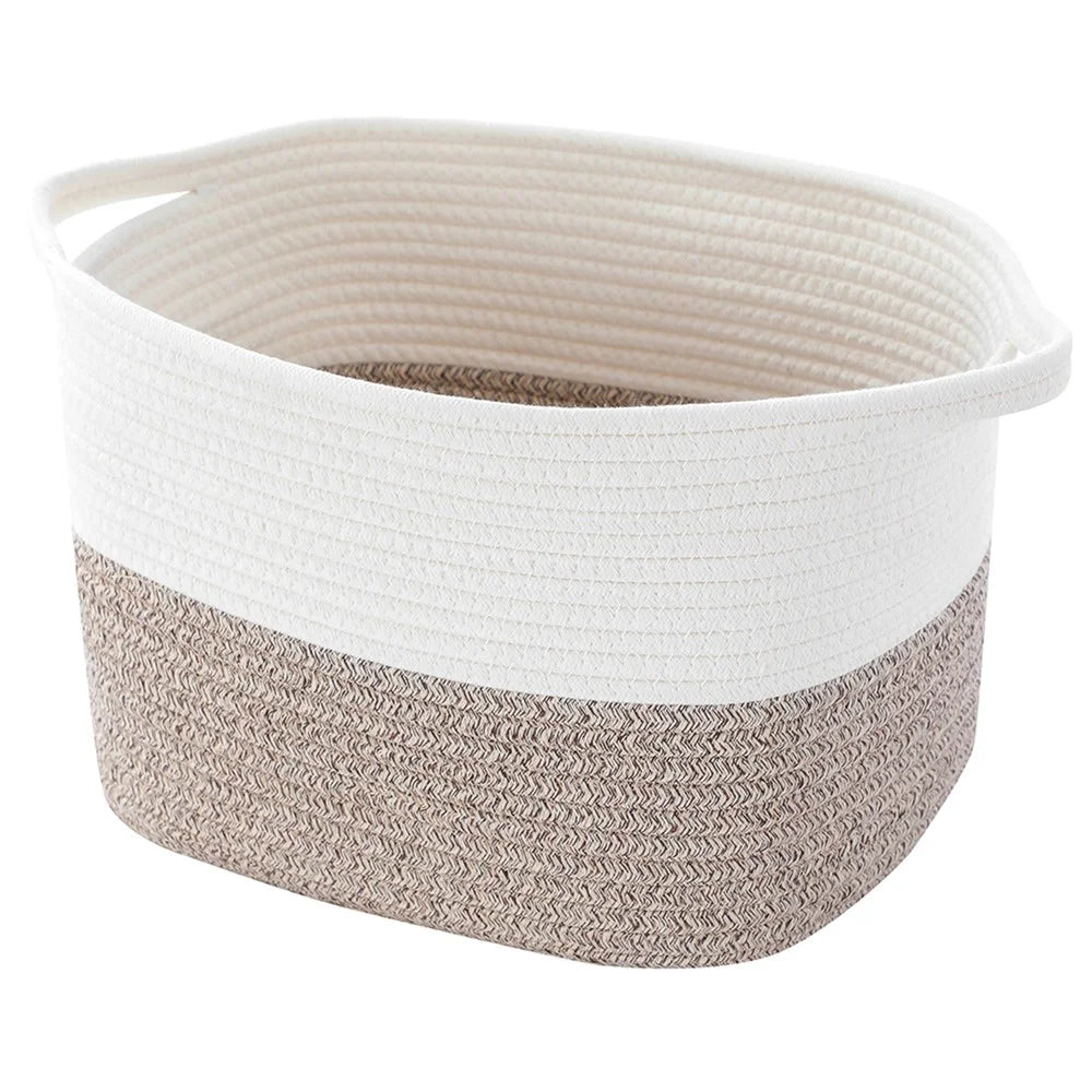 AB-030 Dirty Clothes Toys Sundries Storage Basket Cotton Rope Home Laundry Basket - White+Linen Color - 1