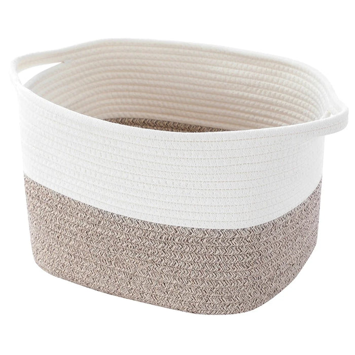 AB-030 Dirty Clothes Toys Sundries Storage Basket Cotton Rope Home Laundry Basket - White+Linen Color - 1