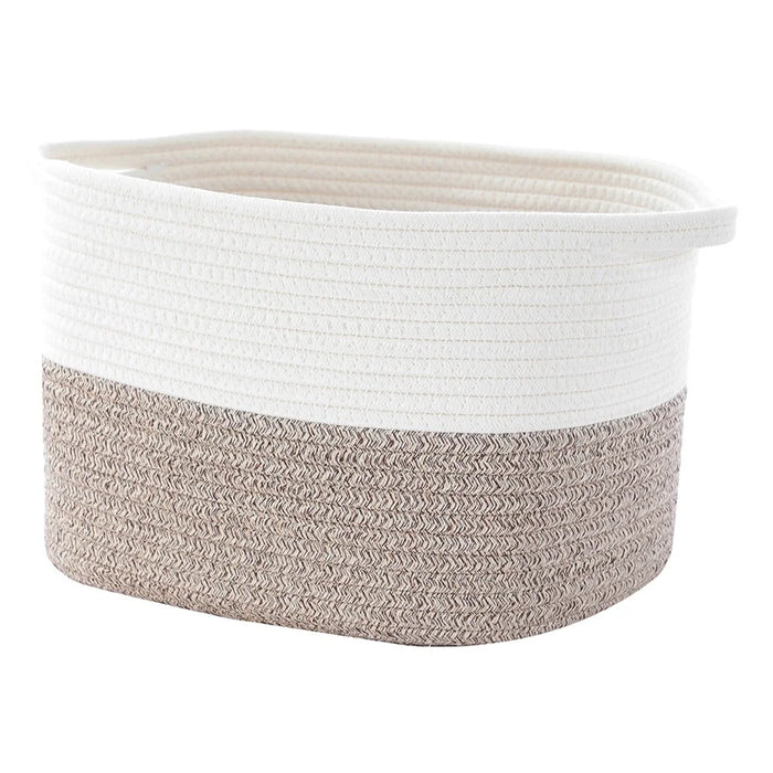 AB-030 Dirty Clothes Toys Sundries Storage Basket Cotton Rope Home Laundry Basket - White+Linen Color - 2