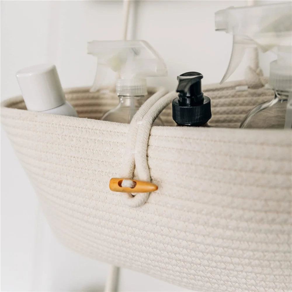 AB-037 3-layer Cotton Rope Storage Basket Button Design Wall Door Hanging Storage Basket - White - 6