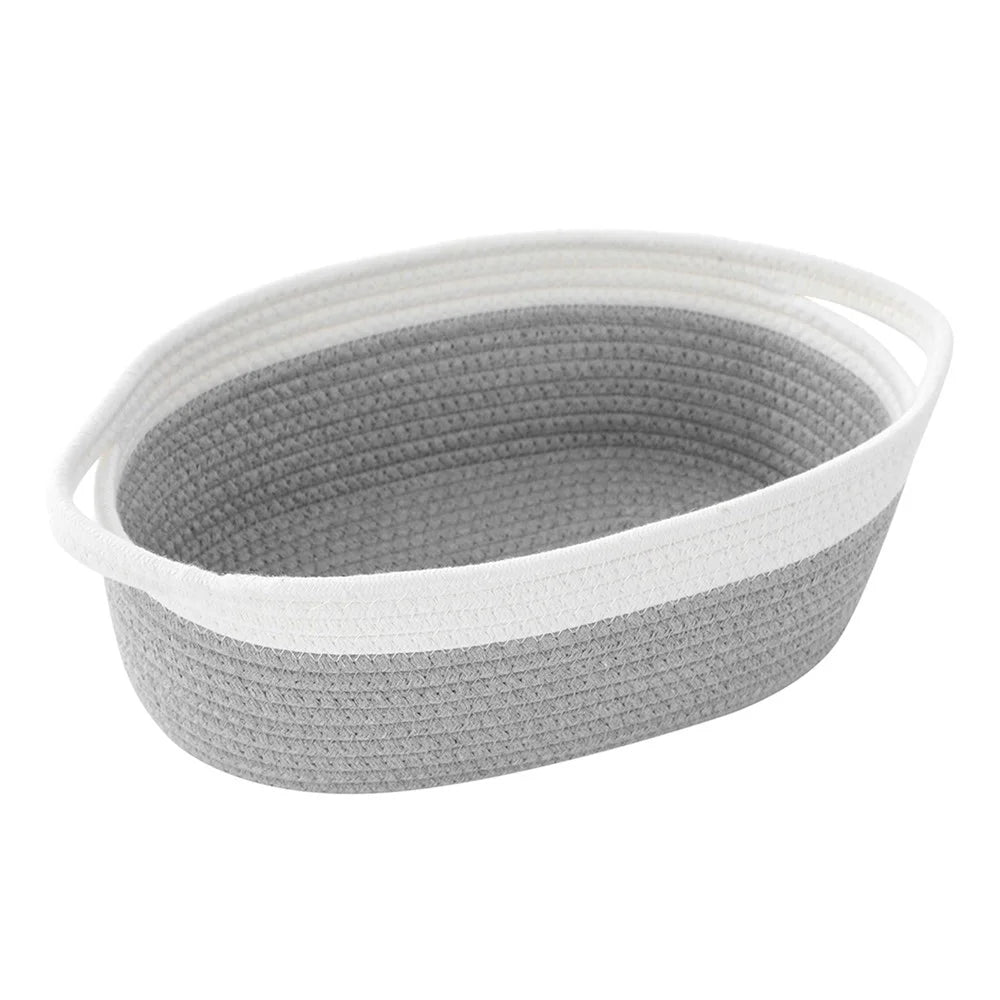 AB-029 Storage Basket Natural Cotton Rope Woven Organizer Box for Baby Nursery, Toys, Books - Grey - 1