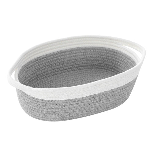 AB-029 Storage Basket Natural Cotton Rope Woven Organizer Box for Baby Nursery, Toys, Books - Grey - 1