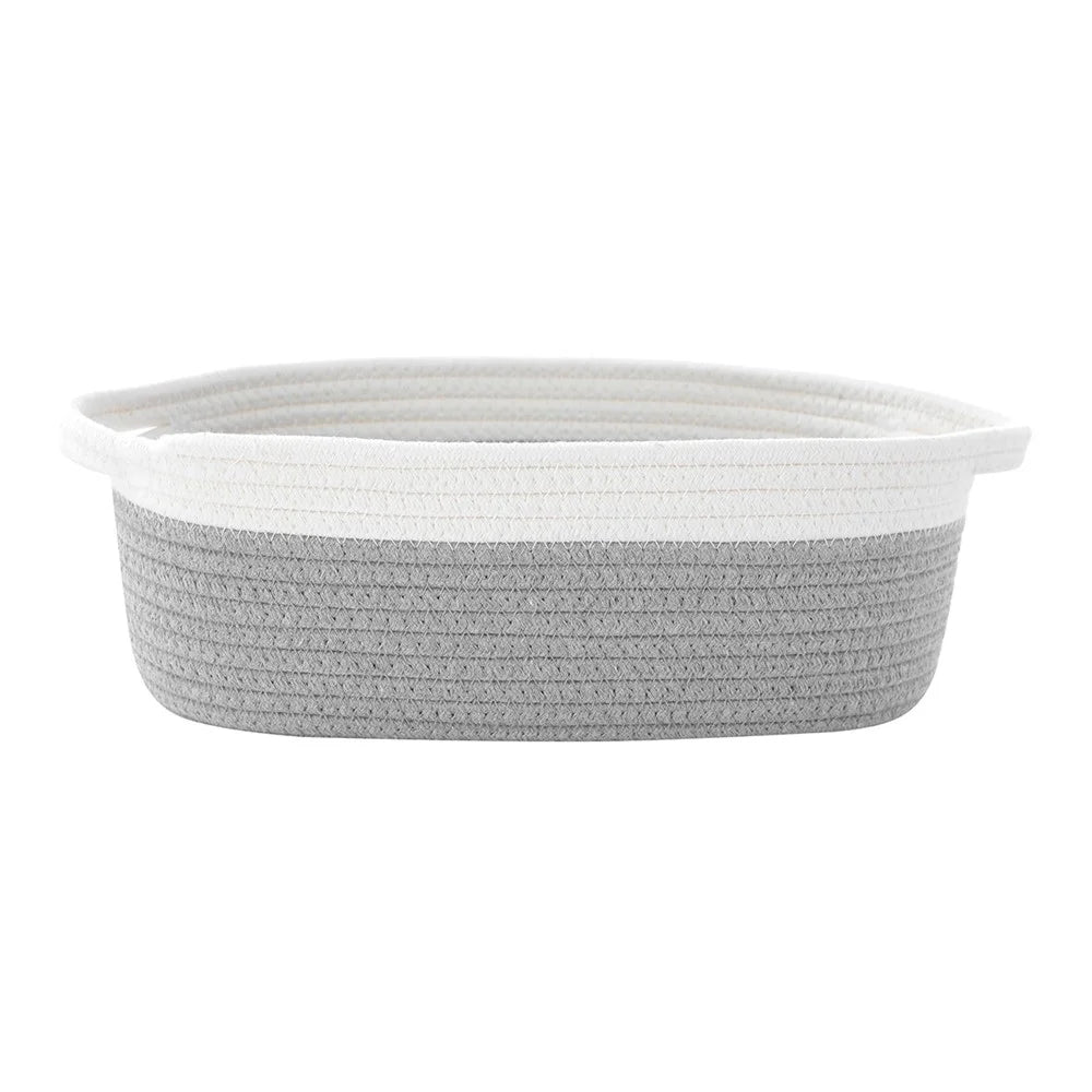 AB-029 Storage Basket Natural Cotton Rope Woven Organizer Box for Baby Nursery, Toys, Books - Grey - 2
