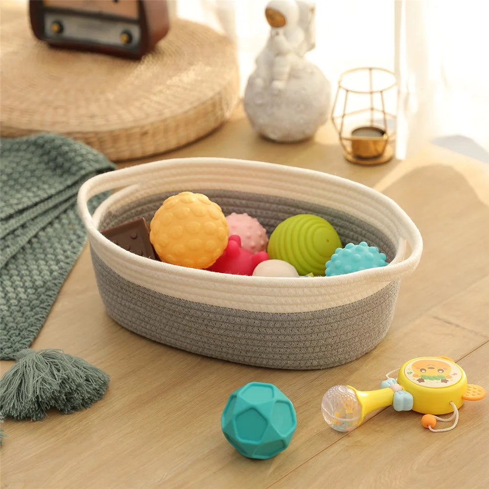 AB-029 Storage Basket Natural Cotton Rope Woven Organizer Box for Baby Nursery, Toys, Books - Grey - 3