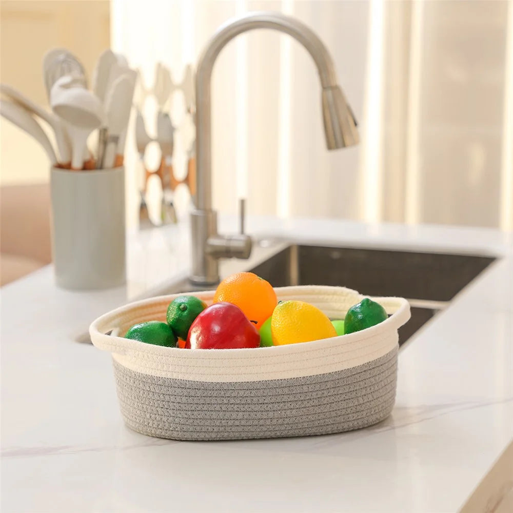 AB-029 Storage Basket Natural Cotton Rope Woven Organizer Box for Baby Nursery, Toys, Books - Grey - 4