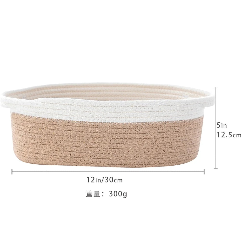 AB-029 Storage Basket Natural Cotton Rope Woven Organizer Box for Baby Nursery, Toys, Books - Grey - 7