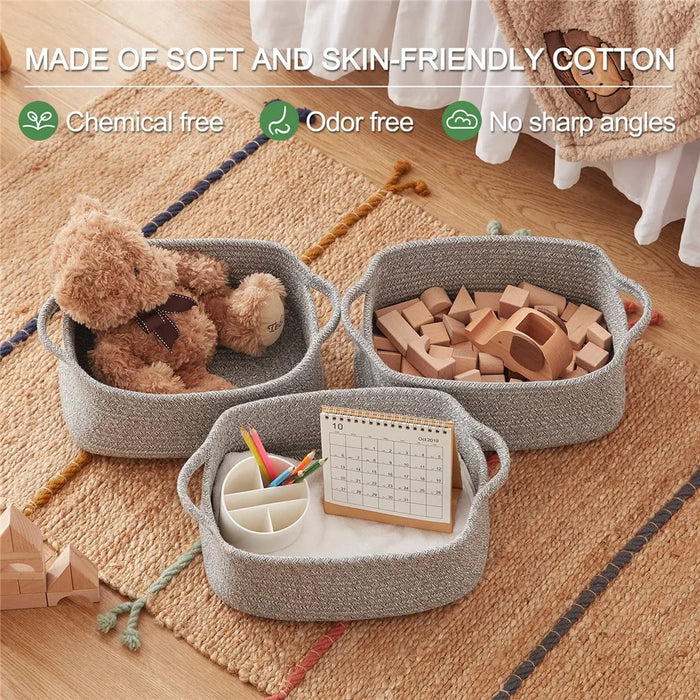 AB-096 Decorative Storage Box Woven Cotton Rope Basket for Toy, Makeup, Shampoo, Lotion, Book - Grey - 5