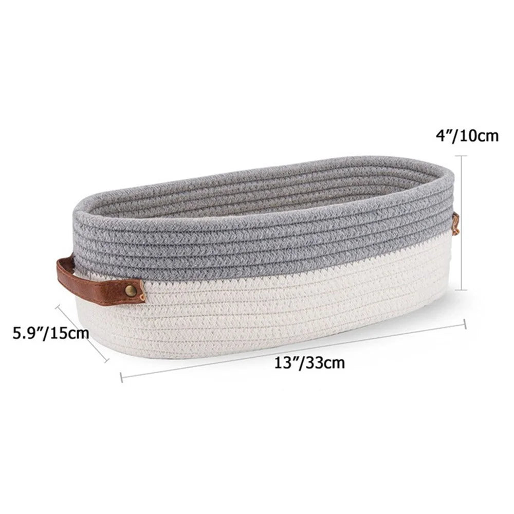 AB-041 Bathroom Countertop Organizer Basket Cotton Rope Woven Storage Box Toilet Paper Holder Bin - White+Brown - 4
