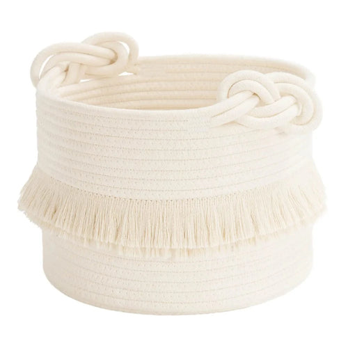 AB-006 Tassel Decor Storage Box Woven Cotton Rope Basket Home Decoration Bin for Books, Toys - White - 1
