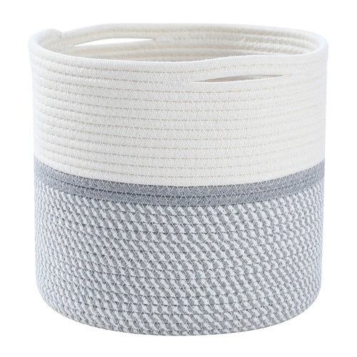 AB-005 Woven Cotton Rope Basket Baby Laundry Basket Toy Storage Blanket Storage Bin Nursery Storage Box - Light Grey - 1