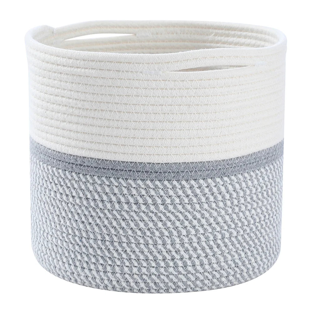 AB-005 Woven Cotton Rope Basket Baby Laundry Basket Toy Storage Blanket Storage Bin Nursery Storage Box - Light Grey - 1