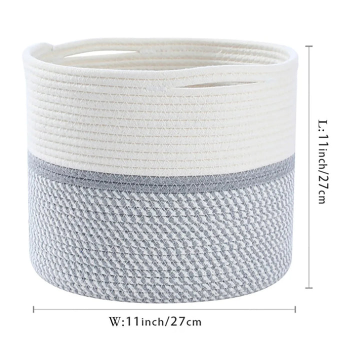 AB-005 Woven Cotton Rope Basket Baby Laundry Basket Toy Storage Blanket Storage Bin Nursery Storage Box - Light Grey - 6