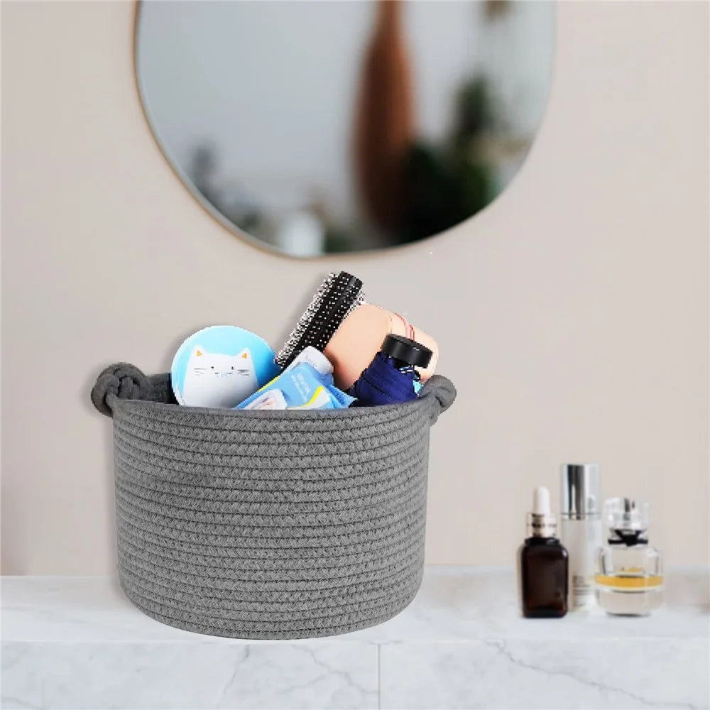 AB-039 Cotton Rope Woven Basket Large Storage Box for Baby Toy, Towel, Clothes - Grey - 2