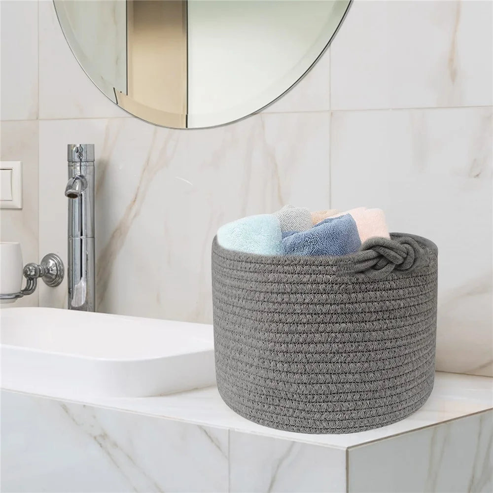 AB-039 Cotton Rope Woven Basket Large Storage Box for Baby Toy, Towel, Clothes - Grey - 3