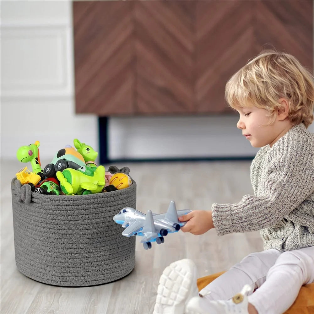 AB-039 Cotton Rope Woven Basket Large Storage Box for Baby Toy, Towel, Clothes - Grey - 4