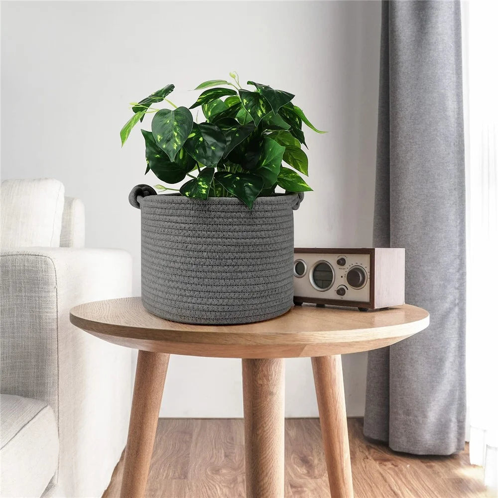 AB-039 Cotton Rope Woven Basket Large Storage Box for Baby Toy, Towel, Clothes - Grey - 5