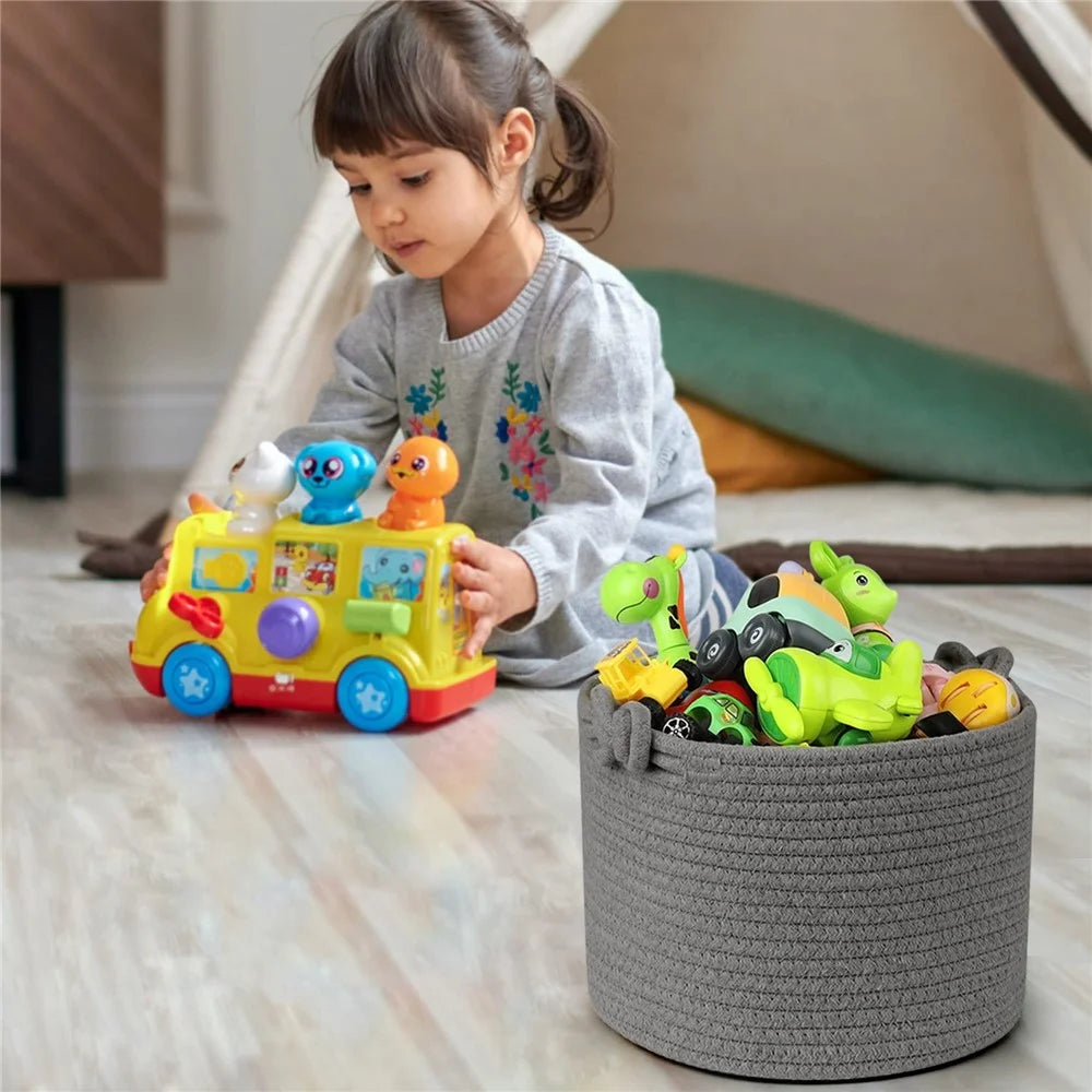 AB-039 Cotton Rope Woven Basket Large Storage Box for Baby Toy, Towel, Clothes - Grey - 6