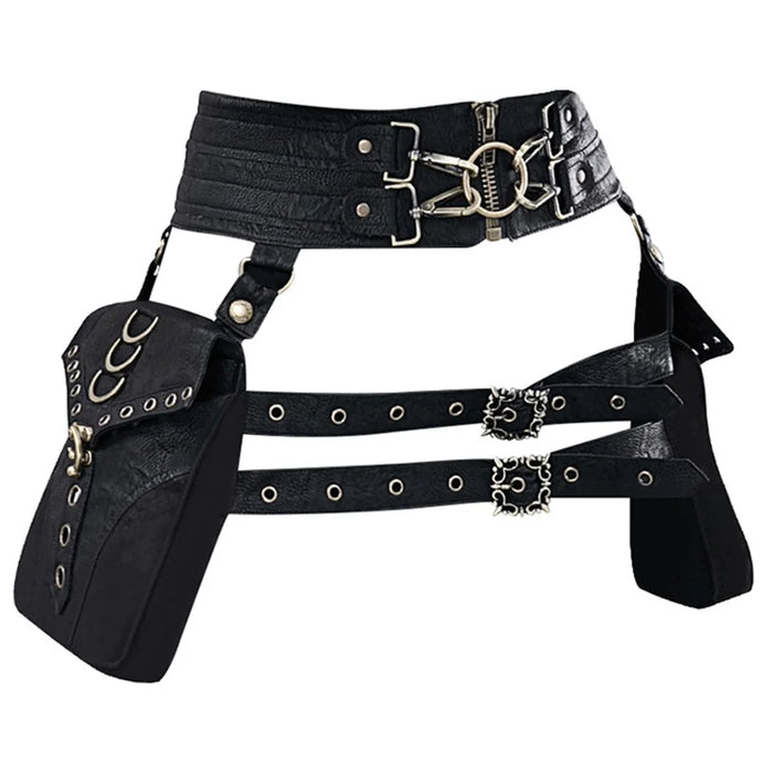 FBG003BK Crossover Waist Bag Fanny Pack PU Leather Leg Hip Pouch Casual Daypack Cosplay Costume Belt Purse - 1