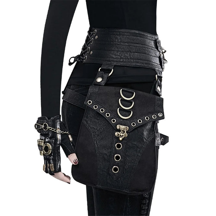 FBG003BK Crossover Waist Bag Fanny Pack PU Leather Leg Hip Pouch Casual Daypack Cosplay Costume Belt Purse - 4