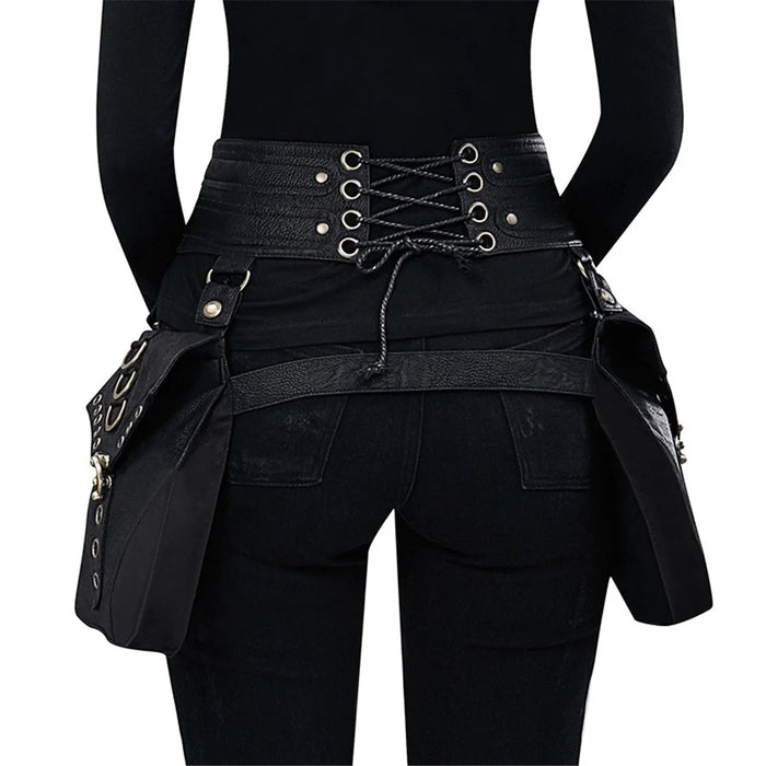 FBG003BK Crossover Waist Bag Fanny Pack PU Leather Leg Hip Pouch Casual Daypack Cosplay Costume Belt Purse - 5