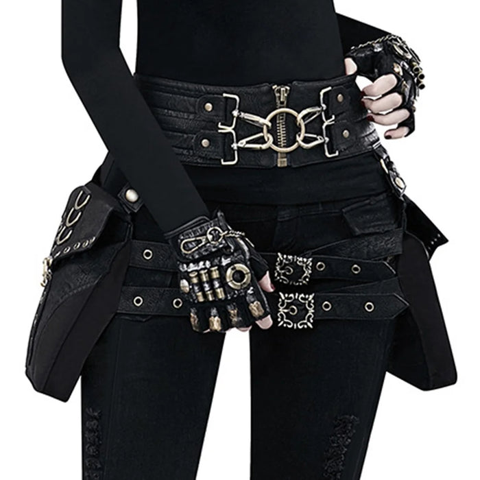 FBG003BK Crossover Waist Bag Fanny Pack PU Leather Leg Hip Pouch Casual Daypack Cosplay Costume Belt Purse - 6