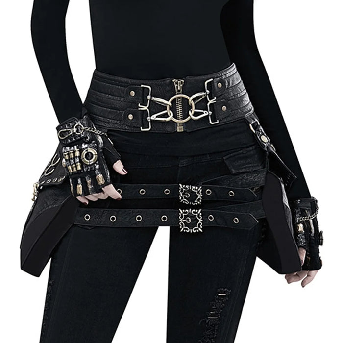 FBG003BK Crossover Waist Bag Fanny Pack PU Leather Leg Hip Pouch Casual Daypack Cosplay Costume Belt Purse - 7