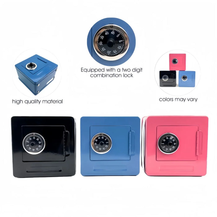 Password Lock Money Box Coin Saving Banknote Cash Piggy Bank Metal Safe Box - Pink - 2