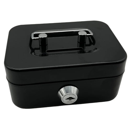Money Box Metal Security Lock Box Lockable Money Bank Portable Small Coin Safe Box with Keys - Black - 1