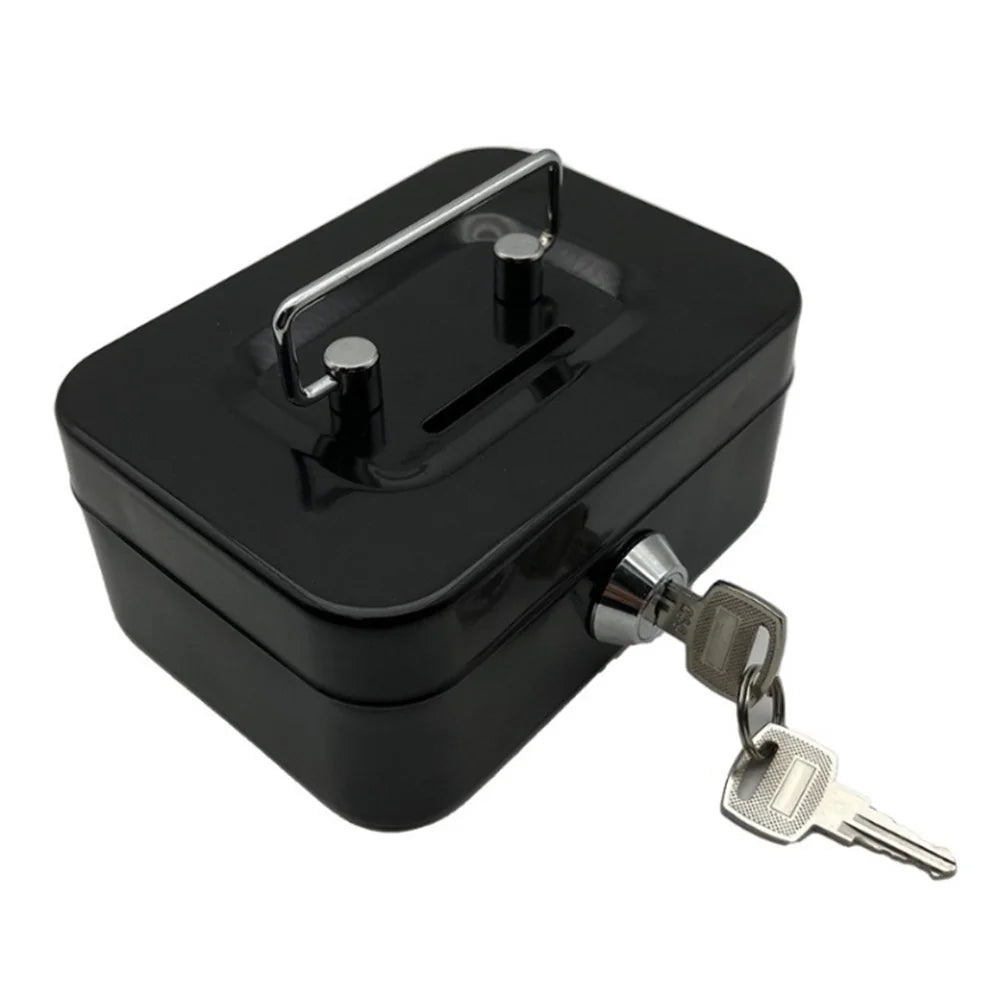 Money Box Metal Security Lock Box Lockable Money Bank Portable Small Coin Safe Box with Keys - Black - 2