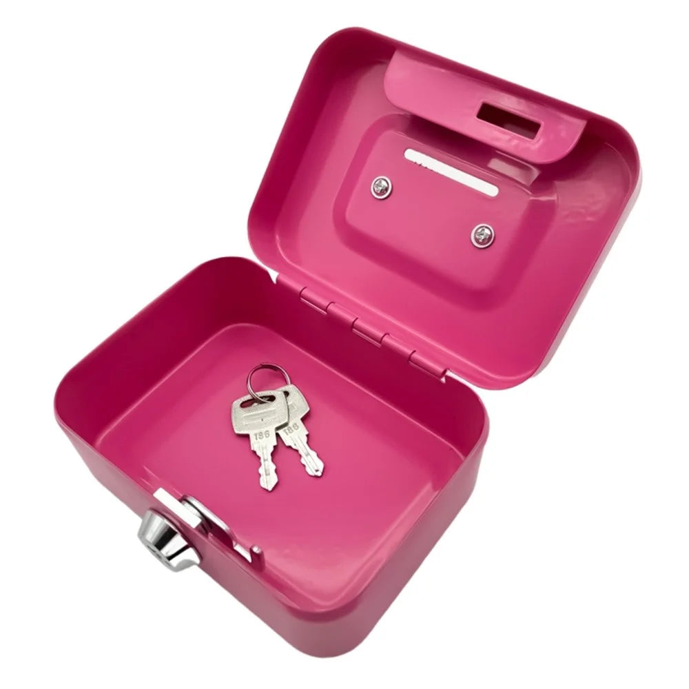 Money Box Metal Security Lock Box Lockable Money Bank Portable Small Coin Safe Box with Keys - Black - 3