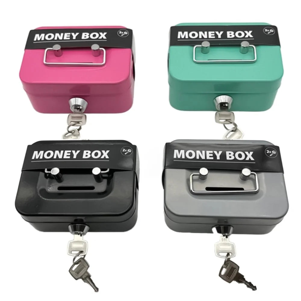 Money Box Metal Security Lock Box Lockable Money Bank Portable Small Coin Safe Box with Keys - Black - 5