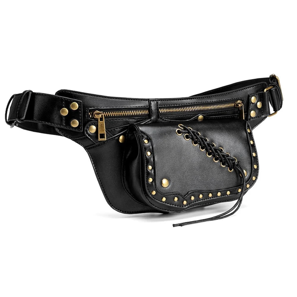 FBG016BK Medieval Punk PU Leather Crossbody Bag Metal Rivet Decor Chest Bag - 1