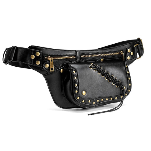 FBG016BK Medieval Punk PU Leather Crossbody Bag Metal Rivet Decor Chest Bag - 1