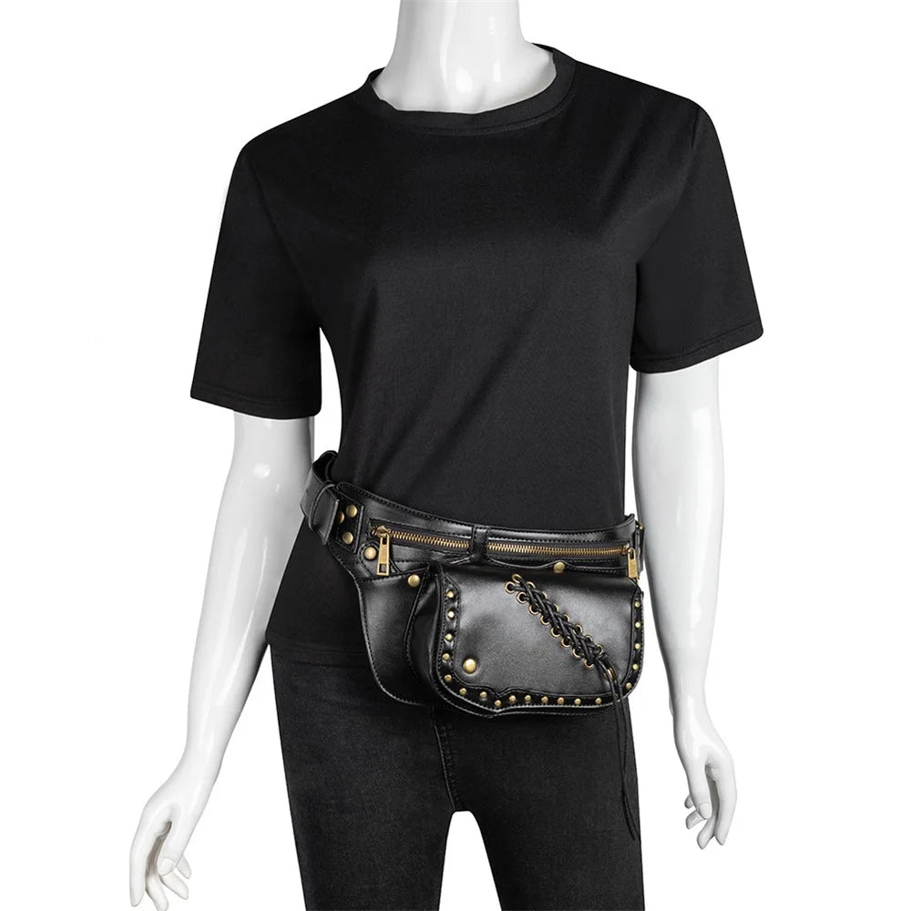 FBG016BK Medieval Punk PU Leather Crossbody Bag Metal Rivet Decor Chest Bag - 3
