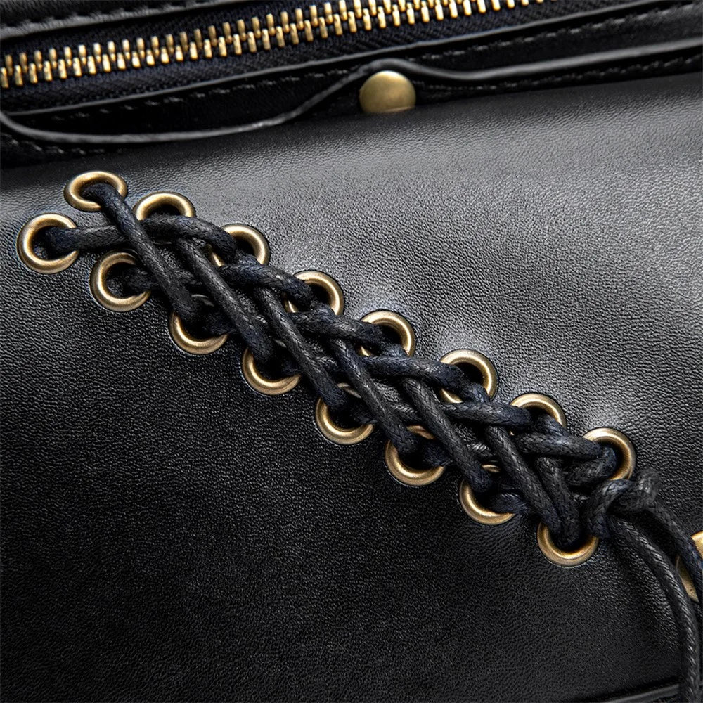 FBG016BK Medieval Punk PU Leather Crossbody Bag Metal Rivet Decor Chest Bag - 6
