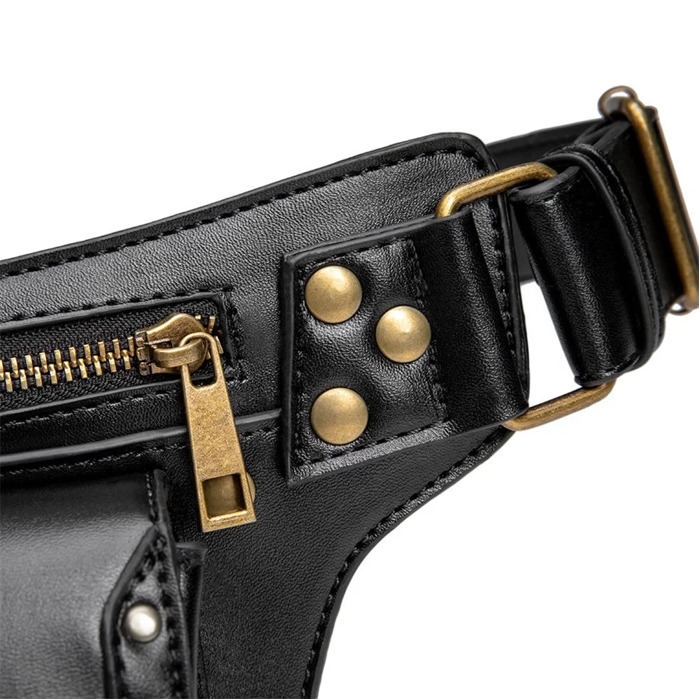 FBG016BK Medieval Punk PU Leather Crossbody Bag Metal Rivet Decor Chest Bag - 7