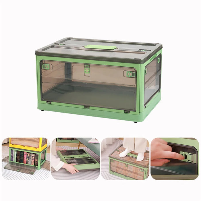37 x 26.5 x 22cm Folding Storage Box for Home, 5-Sided Doors PP Storage Bin, Size: S - Green - 2