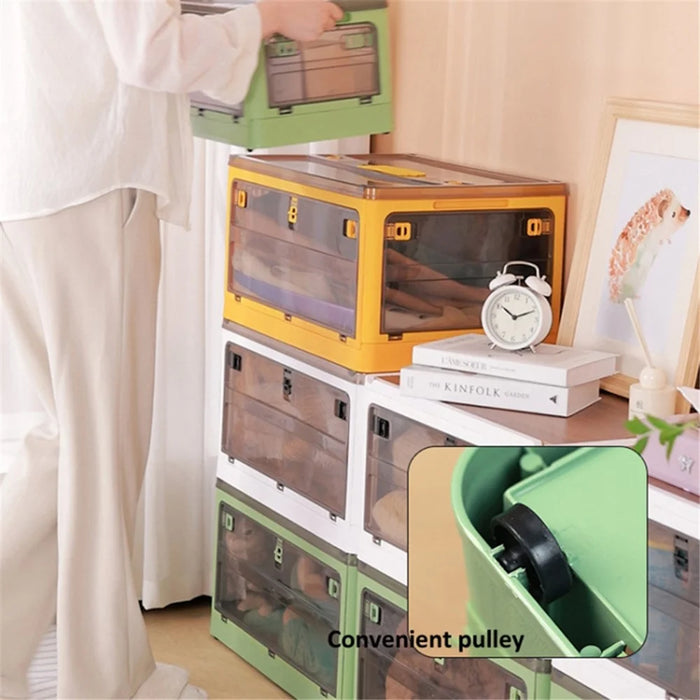 37 x 26.5 x 22cm Folding Storage Box for Home, 5-Sided Doors PP Storage Bin, Size: S - Green - 5