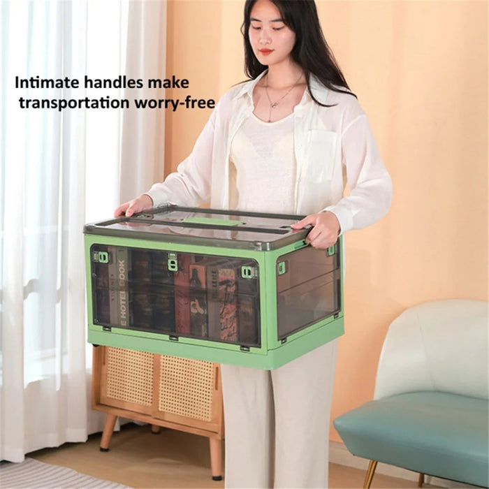 37 x 26.5 x 22cm Folding Storage Box for Home, 5-Sided Doors PP Storage Bin, Size: S - Green - 7